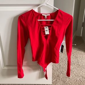 Express Bright red long sleeved body suit NWT
